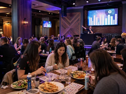 Guests playing Music Bingo at a restaurant